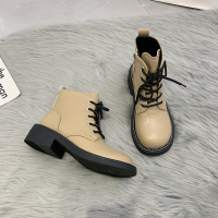 述雅槿岸马丁靴女2021年秋季新款圆头时尚系带英伦风粗跟短靴中跟单靴子潮