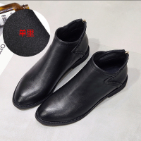 述雅槿岸短靴女2021秋季新款小皮鞋英伦风妈妈百搭平底女靴低跟尖头马丁靴