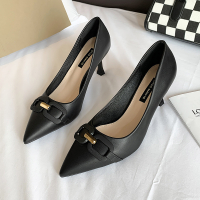 述雅述雅裸色高跟鞋细跟2022年春秋新款网红气质设计感尖头百搭黑色单鞋女