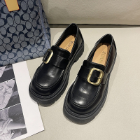述雅述雅复古单鞋女2022年春季新款厚底小众设计感英伦风金属扣乐福小皮鞋