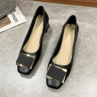 述雅述雅方头浅口高跟鞋女2022新款春季韩版百搭法式仙女风职业一脚蹬单鞋