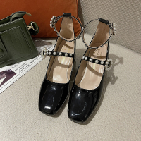 述雅述雅玛丽珍高跟鞋2022春季新款粗跟小皮鞋珍珠一字带晚晚风温柔单鞋女