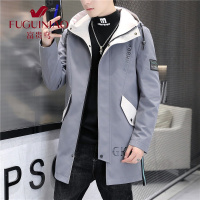 富贵鸟(FUGUINIAO)男夹克衫2021秋季新款时尚休闲风衣中青年中长款连帽外套