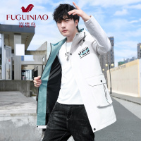 富贵鸟(FUGUINIAO)连帽风衣男士中长款工装夹克2021秋季新款韩版潮流休闲痞帅气外套