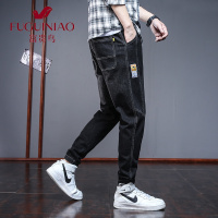 富贵鸟(FUGUINIAO)秋冬季哈伦裤男士牛仔裤宽松束脚松紧腰新款韩版潮流休闲直筒长裤