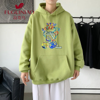 富贵鸟(FUGUINIAO)秋季新款港风男孩印花圆领卫衣男潮宽松帅气百搭休闲外套