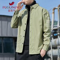 富贵鸟(FUGUINIAO)2021新款男加绒加厚秋冬长袖工装衬衫衬衣外套休闲青年寸衣