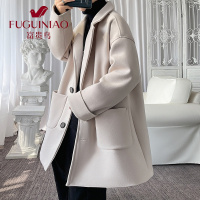 富贵鸟(FUGUINIAO)秋冬季中长款呢子大衣男潮流韩版帅气个性设计感风衣ins毛呢外套
