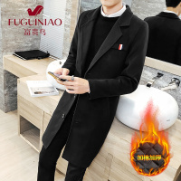 富贵鸟(FUGUINIAO)风衣男韩版中长款秋冬季呢子外套帅气修身学生百搭毛呢大衣潮