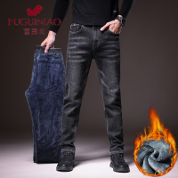 富贵鸟(FUGUINIAO)冬季加绒加厚休闲牛仔裤男士商务直筒大码长裤子