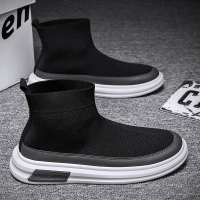 苏芈秋季男鞋高帮袜子鞋夏季飞织运动黑色板鞋百搭潮鞋中帮潮牌马丁靴