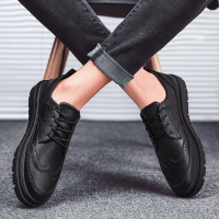 苏芈秋季男鞋全黑色休闲皮鞋商务正装职业板鞋布洛克新郎结婚百搭潮鞋