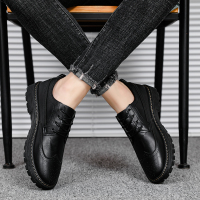 苏芈休闲皮鞋男布洛克秋季全黑色商务职业正装增高青少年英伦风婚礼鞋