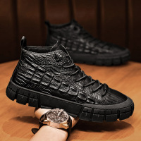 苏芈欧洲站潮牌男鞋秋季鳄鱼纹休闲皮鞋全黑色英伦风运动2021新款潮鞋