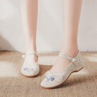 苏芈新款古风汉服搭配鞋 中国风仙鹤绣花布鞋 软底小坡跟古装鞋女单鞋