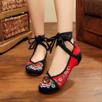 苏芈春秋季绑带水中花 老北京绣花布鞋女单鞋 牛筋底民族风广场舞鞋子