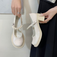 苏芈配裙子珍珠英伦风小皮鞋女秋季薄款2021新款百搭中跟玛丽珍单鞋潮