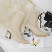 苏芈网红瘦瘦靴子女秋天短靴马丁靴女2021新款弹力袜靴粗跟高跟女鞋