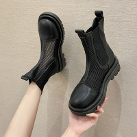 苏芈马丁靴女秋季薄款英伦风2021新款百搭厚底网纱透气切尔西烟筒短靴