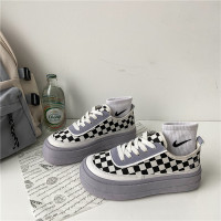 苏芈板鞋女2021年早秋新款百搭薄款韩版棋盘格小白春秋软厚底帆布鞋潮