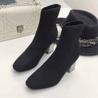 苏芈女鞋2021新款秋季透气单靴马丁靴女弹力瘦瘦靴针织袜子靴高跟短靴