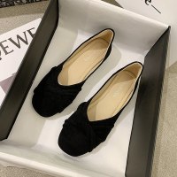 苏芈2021秋季新款百搭浅口方头平底单鞋女四季黑色职业软底上班工作鞋