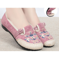 苏芈春秋季老北京布鞋绣花鞋女亚麻布妈妈鞋复古平底单鞋透气软底