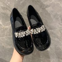 苏芈英伦风女鞋2021春秋花朵厚底粗跟水晶小皮鞋复古松糕单鞋