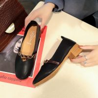 苏芈方头单鞋女2021春季新款韩版百搭中粗跟浅口鞋仙女鞋子豆豆鞋瓢鞋