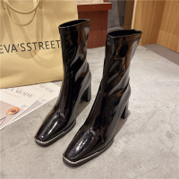 靴子女秋2021年新款方头高筒长靴骑士靴女粗跟高跟短靴春秋单靴子