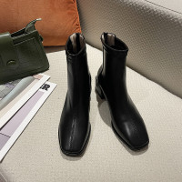 长筒靴女骑士靴2021秋季新款韩版白色方头长靴粗跟高筒西部女靴子