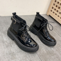 短靴女单靴英伦风漆皮靴子女夏季薄款百搭杨幂同款机车马丁靴ins