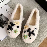 施洛安毛毛鞋女外穿2021年秋冬季新款加绒保暖鞋可爱卡通一脚蹬豆豆鞋