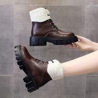 施洛安女靴冬季2021新款加绒保暖马丁短筒靴百搭韩版学生舒适棉