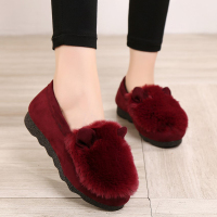 施洛安秋冬新款女鞋加绒平底休闲鞋韩版外穿毛毛鞋孕妇保暖豆豆鞋