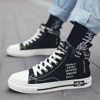 羽贸男鞋情侣鞋子一对情侣款高帮帆布板鞋女秋季百搭潮鞋