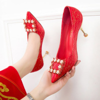 中式秀禾鞋2021年新款秋女鞋新娘鞋高跟鞋女细跟秀禾婚纱两穿婚鞋