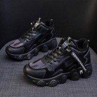 高帮女鞋2021冬季新款黑色百搭女鞋子秋冬休闲加绒运动老爹鞋