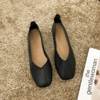 豆豆鞋女2022年春季新款软皮平底单鞋百搭浅口复古方头一脚蹬工作鞋