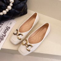 方头复古平底奶奶鞋女2022春秋季新款网红软皮豆豆鞋一脚蹬单鞋潮