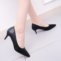 些久百搭软皮高跟鞋女细跟中跟3-5厘米黑色哑光工作学生礼仪单鞋职业