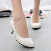 些久通勤高跟鞋女白色哑光中跟3-5cm大码礼服工作职业单细跟学生礼仪
