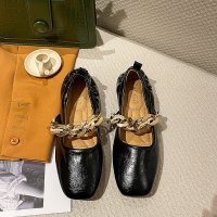 些久单鞋女2021新款春夏白色方头珍珠玛丽珍鞋晚晚风温柔鞋平底鞋女鞋