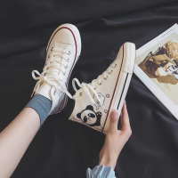 些久涂鸦小众高帮帆布鞋女鞋2021年新款布鞋休闲板鞋小黑鞋