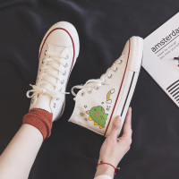 些久卡通日系小白鞋女鞋2021年新款薄款春秋布鞋高帮帆布鞋子