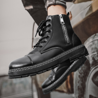 些久黑色三接头马丁靴男高帮秋季皮靴拉链男款短靴英伦风工装休闲潮鞋