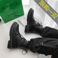 些久秋季马丁靴男高帮英伦风黑色机车靴子男士春秋款中帮潮男工装皮靴