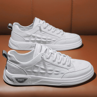 些久秋季小白鞋男鳄鱼纹套脚懒人一脚蹬白鞋运动休闲百搭板鞋春秋潮鞋