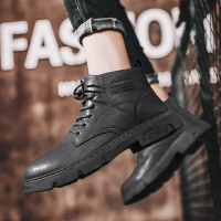 些久马丁靴男秋季高帮英伦风休闲男士皮鞋春秋款中帮黑色工装机车潮鞋