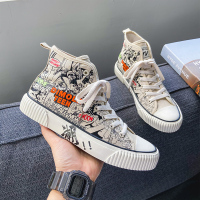 些久春秋季高帮帆布鞋男动漫同款布鞋潮流青少年涂鸦休闲运动学生潮鞋